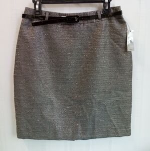 Worthington Women's Pencil Silver Metallic Black/Silver Lined Skirt 10P